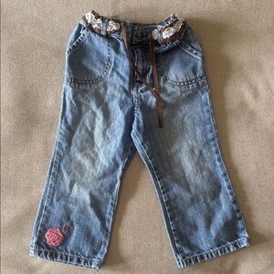 VTG Kids Blue Denim Jeans with Brown Lace Trim